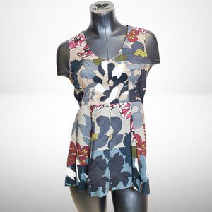 Marni Heathered Multi Floral Cotton Sleeveless Peplum Blouse/Top,
